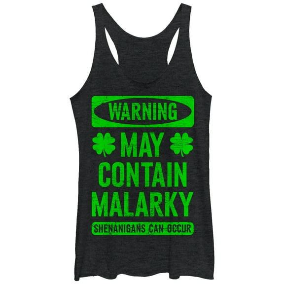 Women's Lost Gods Warning May Contain Malarky Racerback Tank Top Black Heather X Large