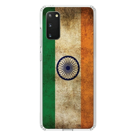 DistinctInk Clear Shockproof Hybrid Case for Galaxy S20 PLUS / 5G (6.7" Screen) - TPU Bumper, Acrylic Back, Tempered Glass Screen Protector - India Old Flag Indian - India