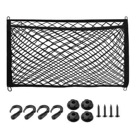 Uxcell Truck Cargo Net, 24 x 16 Inch Polyester Adjustable Trunk Bed Net Stretchable Mesh Storage Organizer with 8 Hooks Universal for Pickup Trucks SUV Cars, Black
