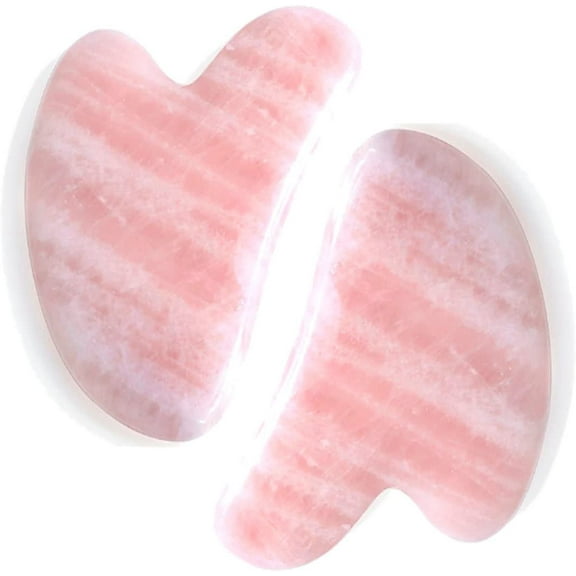 2pc Rose Quartz Gua Sha Facial Tool, Heart Shaped Jade Stone Guasha Sculpting Massage Tools Massager for Face Neck Foot SPA Chinese Traditional Therapy