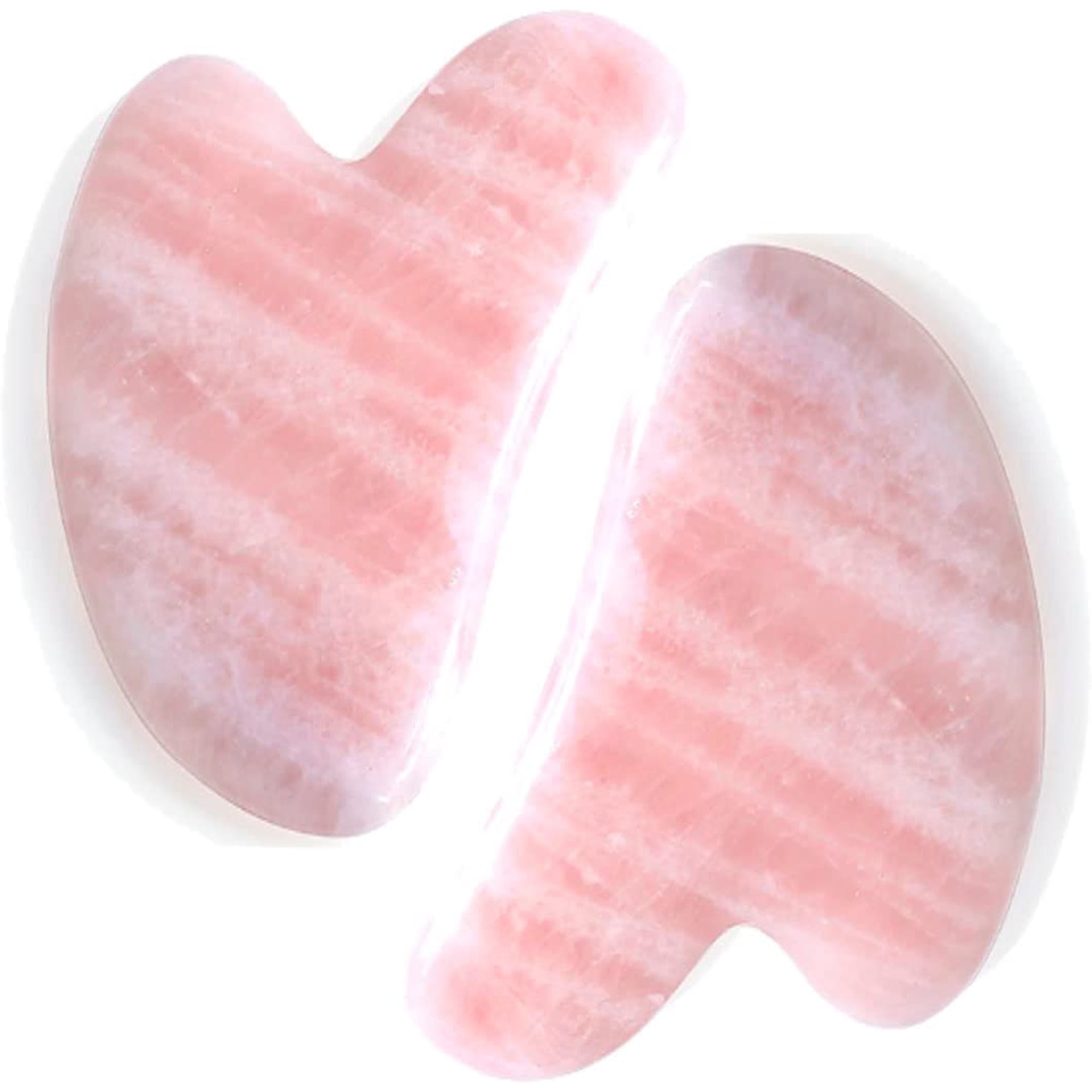2pc Rose Quartz Gua Sha Facial Tool, Heart Shaped Jade Stone Guasha Sculpting Massage Tools Massager for Face Neck Foot SPA Chinese Traditional Therapy