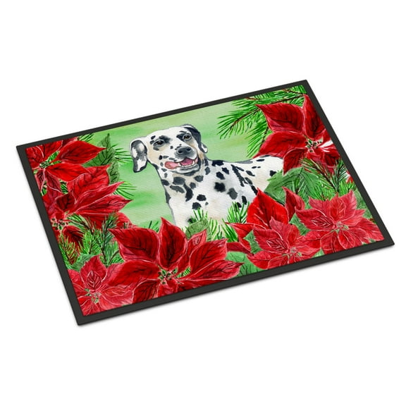 Carolines Treasures CK1301MAT Dalmatian Poinsettas Door Mat Indoor Rug or Outdoor Welcome Mat 18x27 Doormat 27"L x 18"W