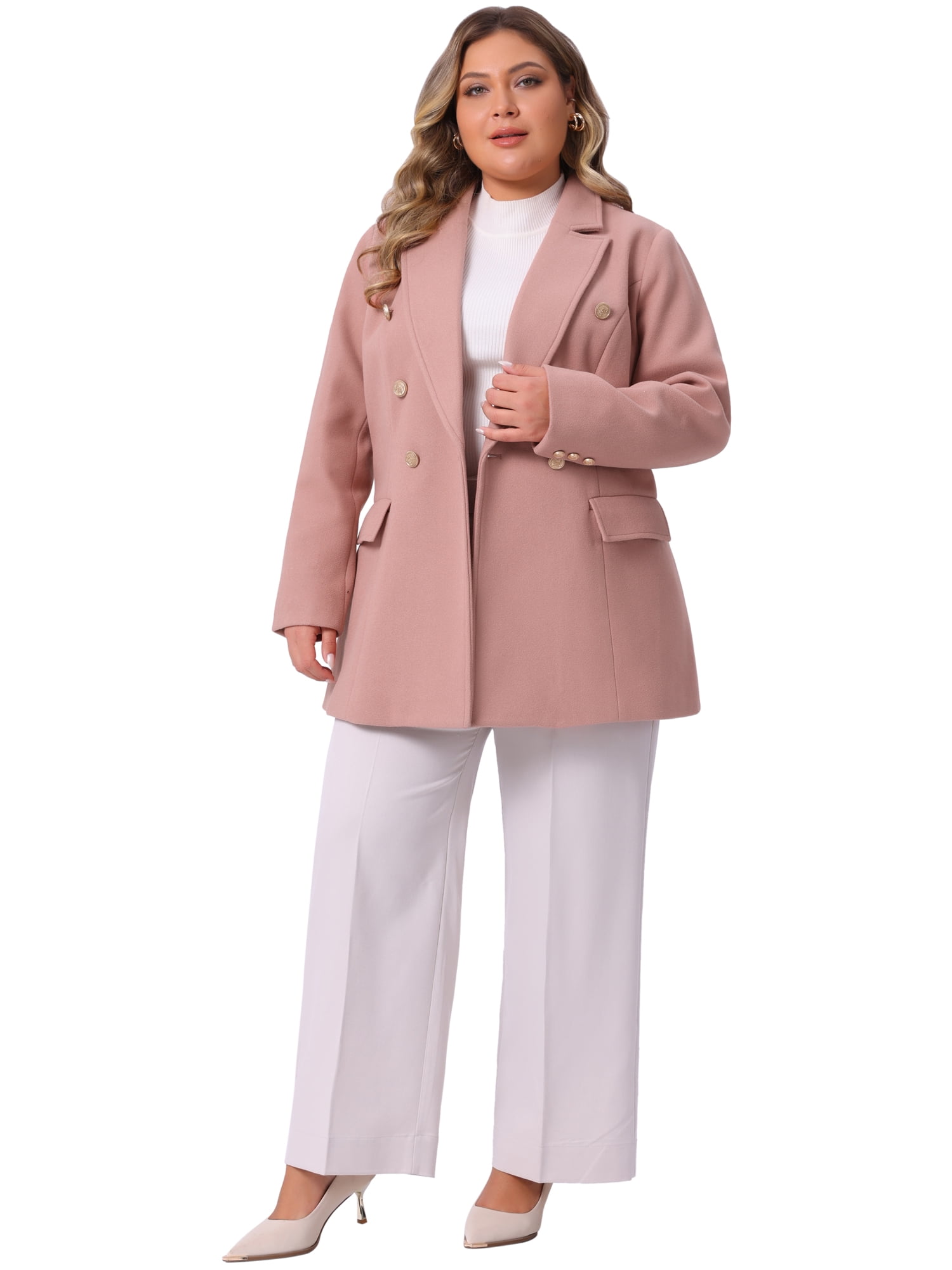 DARING DIVA Women's Plus Size Double-Breasted Notched Lapel Peacoat 4X Pink