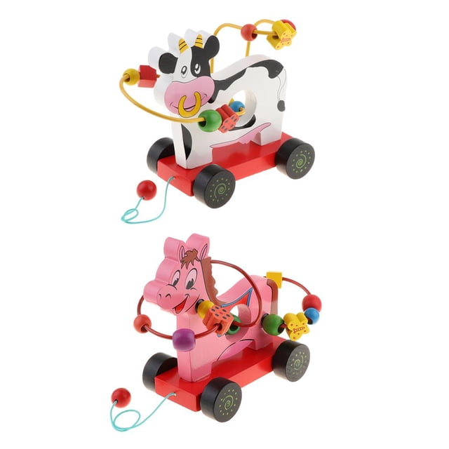 2pcs Animal Tire A Lo De Caminar Niño Juguete Educativo Mazorras De Alambre De Hugo Juguete de madera para niños pequeños