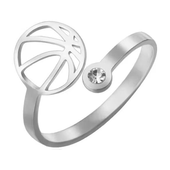 HIJONES Women's Basketball Cubic Zirconia Stainless Steel Adjustable Open Ring Band Personalized Simple Daily Jewelry Silver