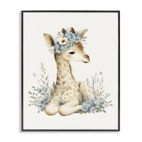 Stupell Industries Eclectic Watercolor Nursery Giraffe Black Framed Giclee Art, 11 x 14, by LSR Design Studio