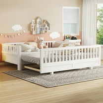Twin Size Platform Bed with Guardrails, Solid Wood Twin Bed Frame, Can Be Converted into a Double Twin Platform Bed,White