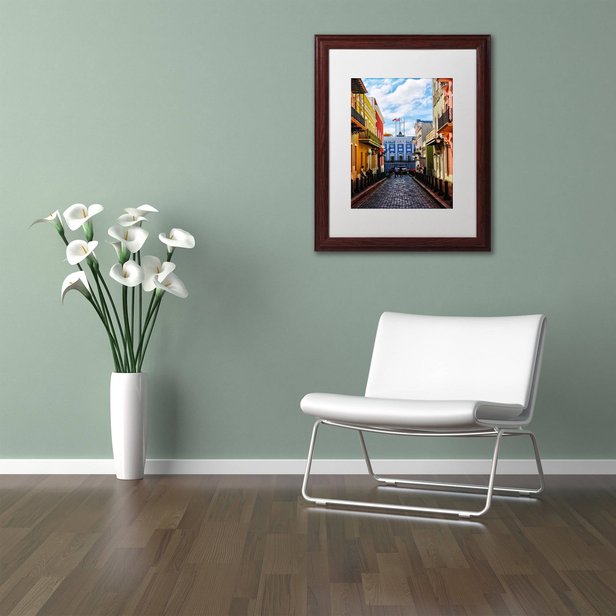 Trademark Fine Art "Old San Juan 7" Canvas Art by CATeyes, White Matte, Wood Frame