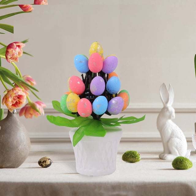 Artificial Easter Eggs Potted Easter Decor Foam Easter Eggs Pot Easter Eggs Bonsai For Indoor