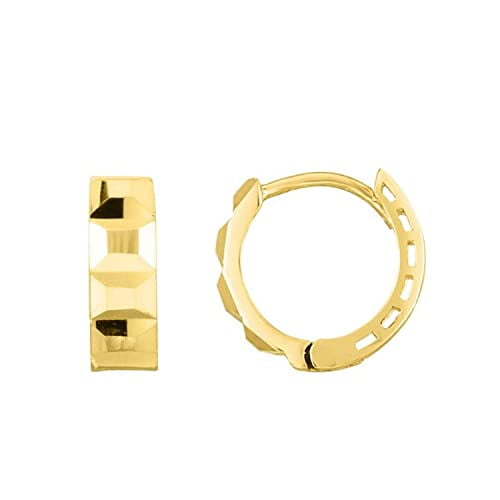 Jewelstop 14K Yellow Gold Faceted Huggie Earrings 12.2x11.4mm