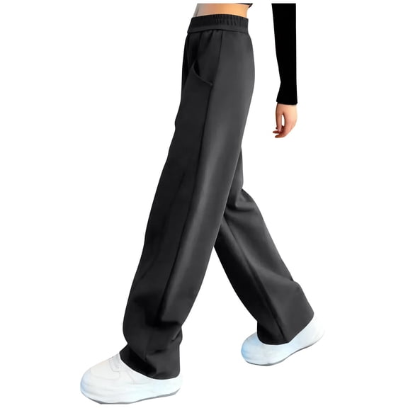 Hxshgdsn Girls Wide Leg Sweatpants Loose Fit Elastic Waist Solid Color Athletic Long Pants With Pocket Casual Spring Hiking Dark Gray 11-12 Years