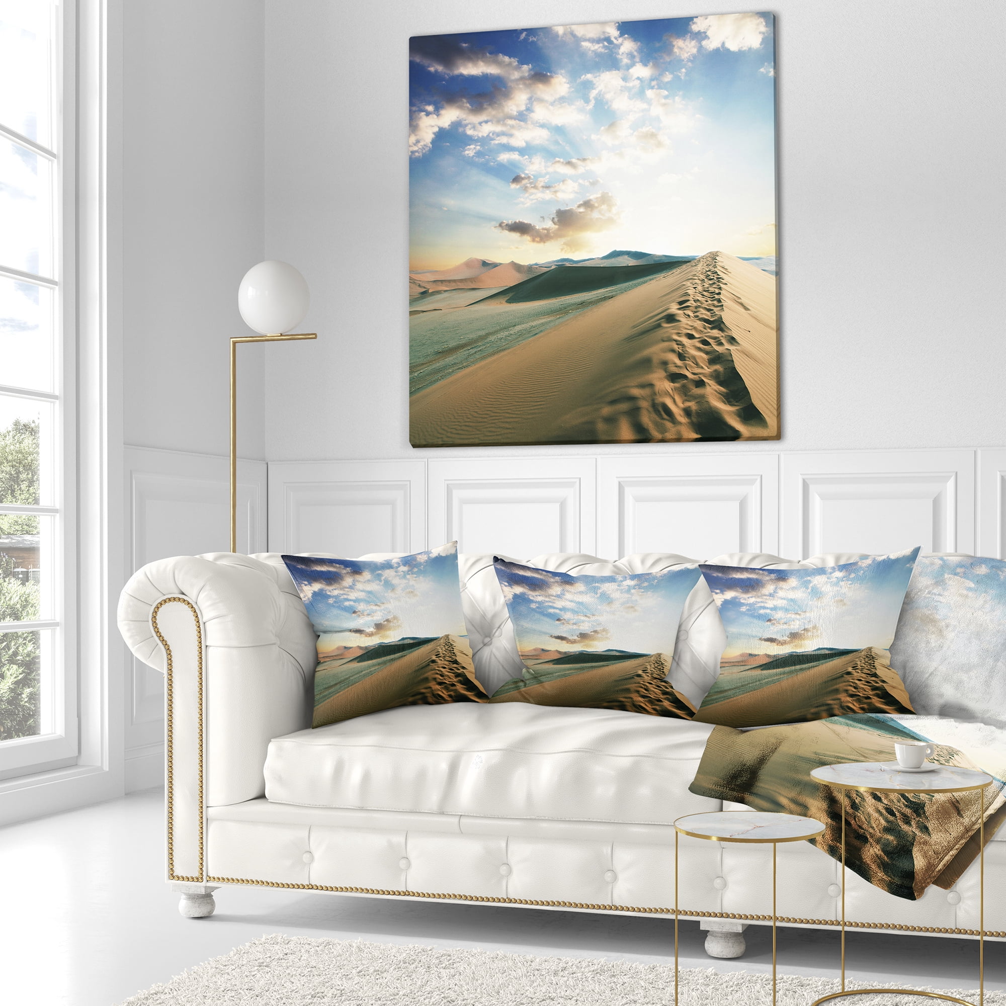 Designart Fantastic View of Desert Dunes - Landscape Wall Throw Pillow - 16x16