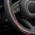 thumbnail image 3 of Soft Microfiber Leather Anti-Slip Car Steering Wheel Cover, Universal 15 Inch, Fit Vehicles, Sedans, SUVS, Vans, Trucks - Black with Red Line, 3 of 12