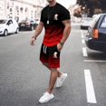 thumbnail image 2 of toraway Costumes pour Hommes Coupe Ajustée Extensible Mode Survêtement Grande Taille Manches Courtes Col Rond Ensemble Sport Décontracté Petit Imprimé Noix de Coco TTTG, 2 of 4