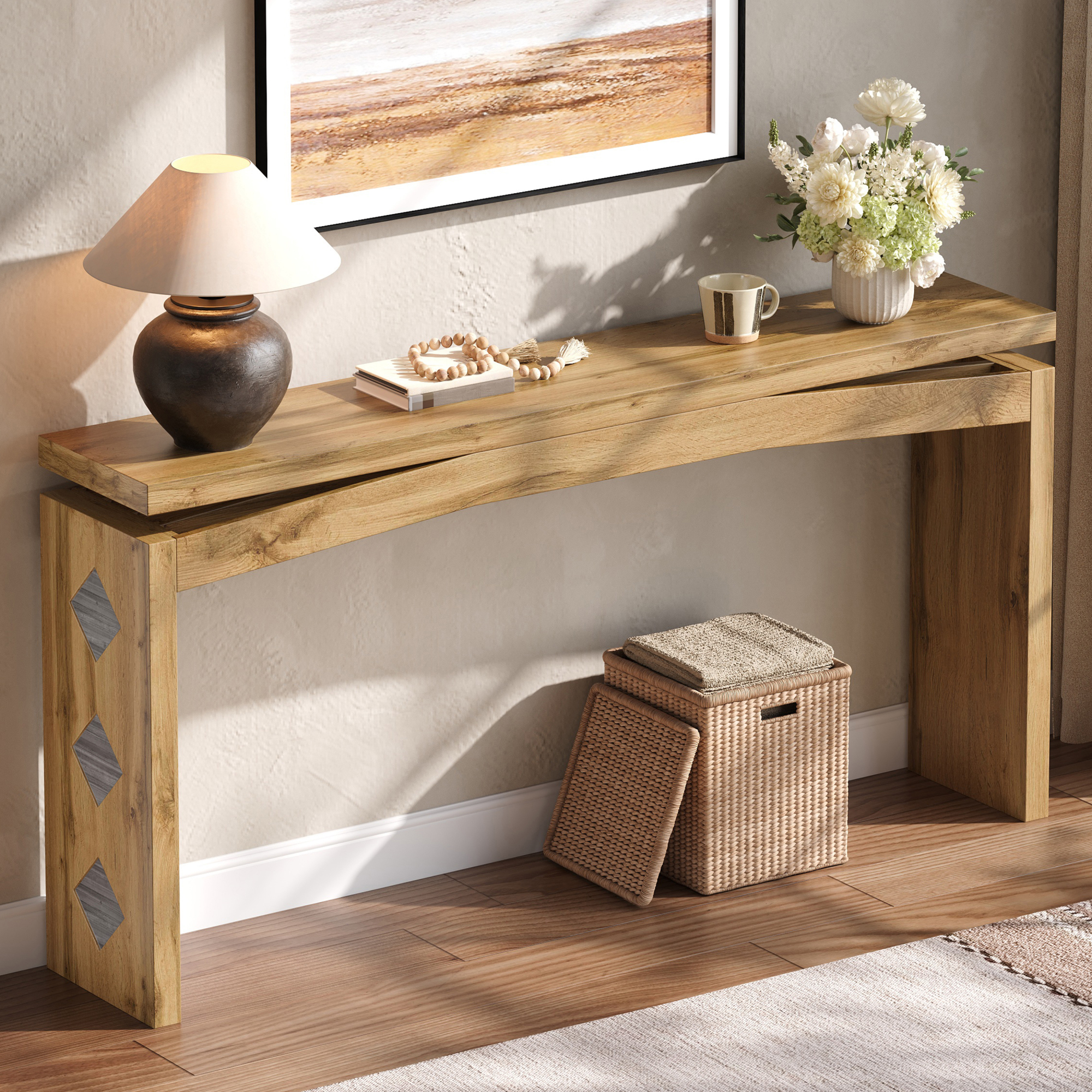 HOQBN Wood-Style Console Table, Sofa Back Side Table, 31" High Entryway Desk for Hallway, Living Room and Entrance Natural