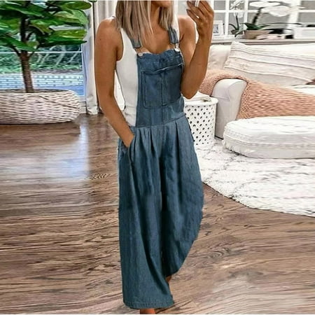 

Rompers for women Women Casual Loose Jumpsuit Cowboy Fashion Style Sleeveless Slim Suspenders CHMORA