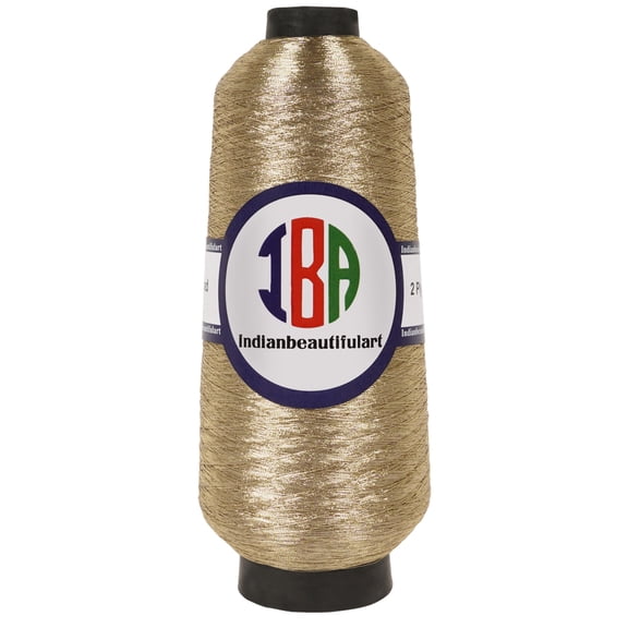 IBA Indianbeautifulart EmbroideryZari2 ply Thread For Sewing MachineBeigeMetallicThread ForEmbroideryNeedle Work 5000M Spool