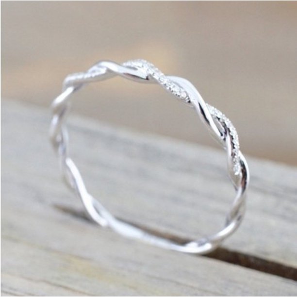 925 Sterling Silver Twisted Shape Diamond Wedding Band Ring