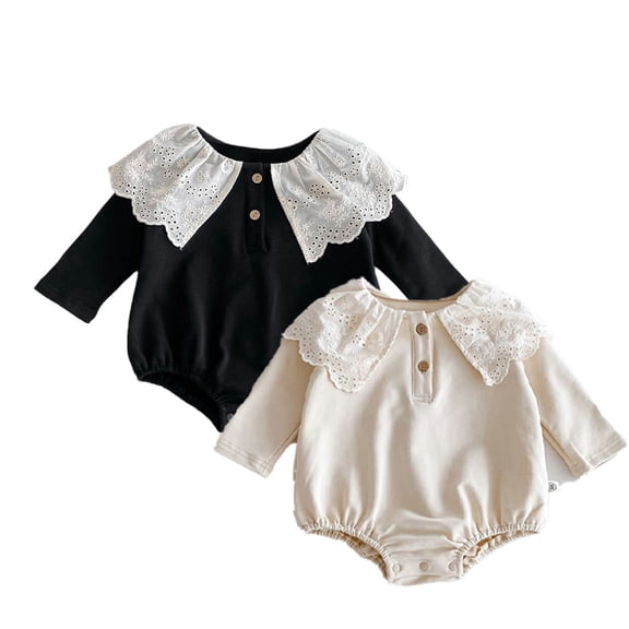 LYMAYTER Infant Baby Girls Romper Long Sleeve Lace Peter Pan Collar Newborn Fall Winter Clothes 3-24M