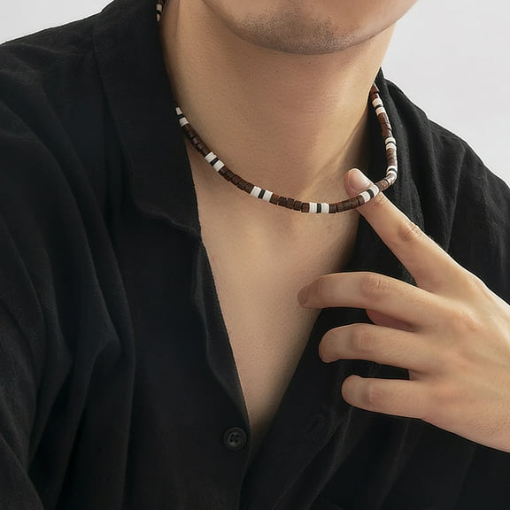 SmartBy Men Necklace Beaded Elegant Polymer Clay Wooden Beads Splicing Casual Bohemia Clavicle Necklace Fashion Jewelry
