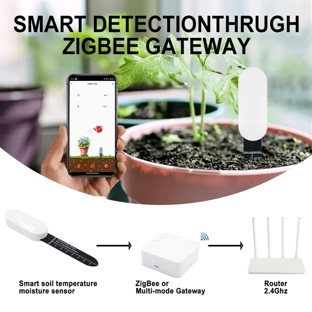 5Pcs Zigbee Smart Soil Sensor Temperature Meter Moisture Humidity Sensor Real-Time Monitoring Plant Monitor Detector