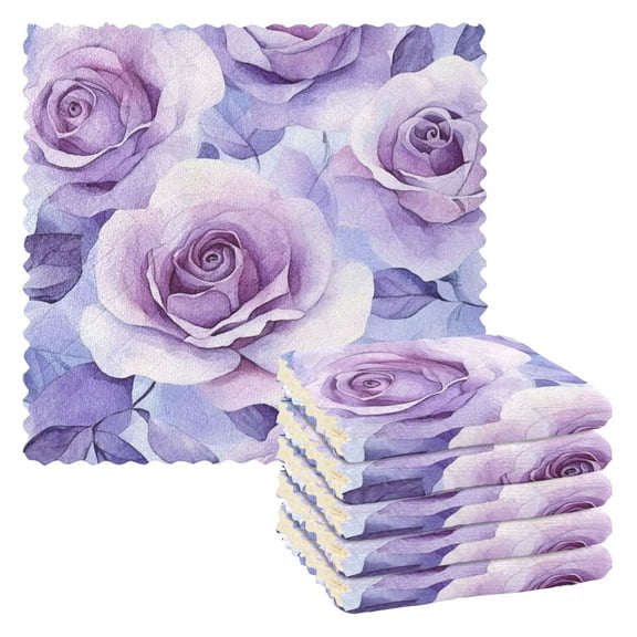 6 Pieces of Kitchen Towels 11x11Inch Kitchen Dish Cloths Kitchen Dish Towels Reuseable Cleaning Cloths Cartoon Lavender Roses