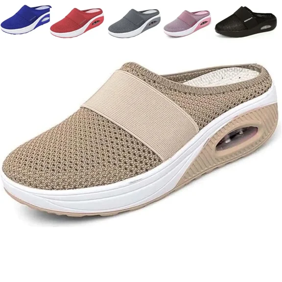 CHICVOMEY Women's Orthopedic Walking Shoes Air Cushion Slip On Mule Diabetic Friendly with Arch Support Non-Slip Platform Sole Breathable Mesh Sneakers for Women