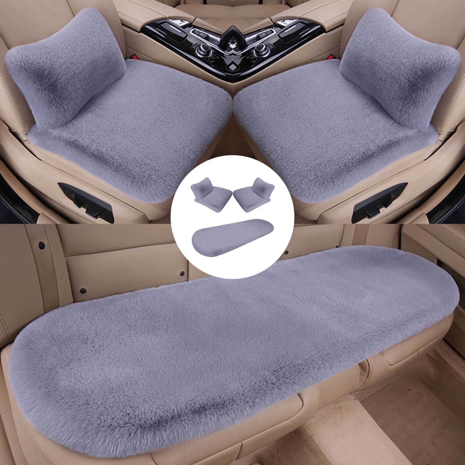 geerera 5Pcs Car Front Rear Seat Cushion with lumbar pillows, Soft Warm Winter Auto Seat Cover, Vehicle Seat Protector Pad With Non-Slip Backing, Car Accessories for Home and Office Chair