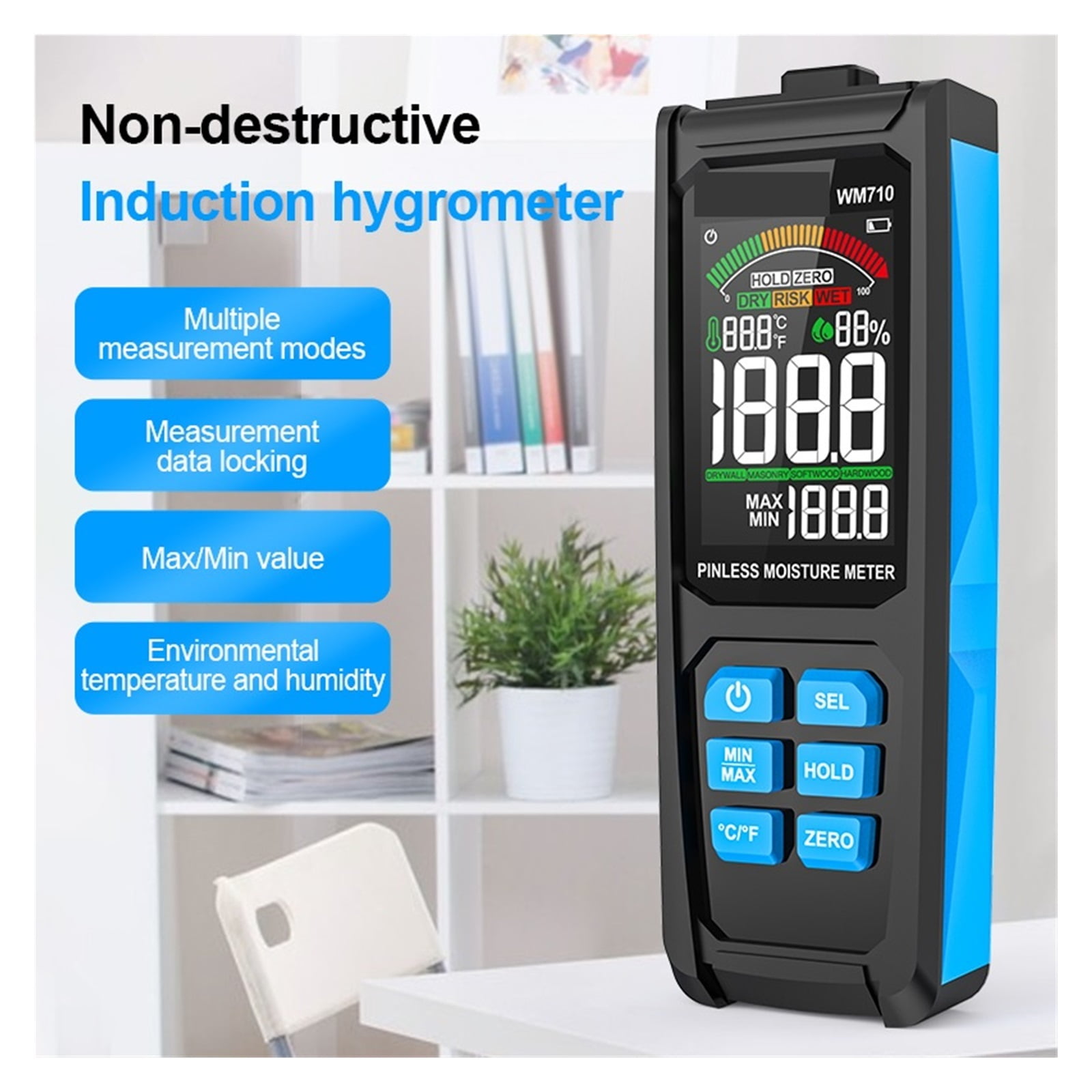 Wood Moisture Meter Inductive Timber Damp Detector Moisture Sensor Humidity Meter Hygrometer Moisture Tool ,Wide Applications