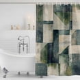 thumbnail image 2 of Sage Green Geometric Shower Curtain Set - 72" x 78" Washable Bathtub Curtain with 12 Hooks, Vintage Teal Modern Abstract Art Waterproof Fabric Stall Shower Curtains for Bathroom/Bathtub Décor, 2 of 6