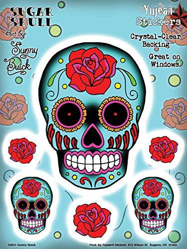 HEART LOCK SUGAR SKULL decal 5" x 4" Sunny Buick Day of the Dead #58 395D