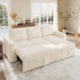 thumbnail image 2 of Marrber 78” Oversized Modern Plush Corduroy L-Shaped Modular 4-Seater Pull-Out Sectional Sleeper Sofa Bed with Hidden Storage for Living Room and Apartment, White, 2 of 7