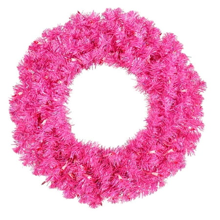 Vickerman 36" Prelit Sparkling Hot Pink Tinsel Artificial Christmas Wreath - Pink Lights