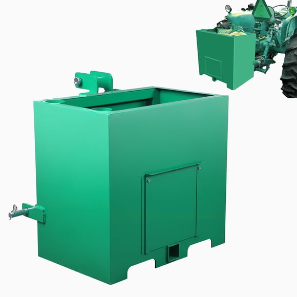Boîte de Lestage à 3 Points Robuste pour Tracteurs de Catégorie 1 – Capacité de 800 Lb – Chargeur en Acier de 5 Pi3 avec Porte Coulissante – Récepteur d'Attelage Rapide de 2 Po – Équipement de Ferme et de Ranch – Vert