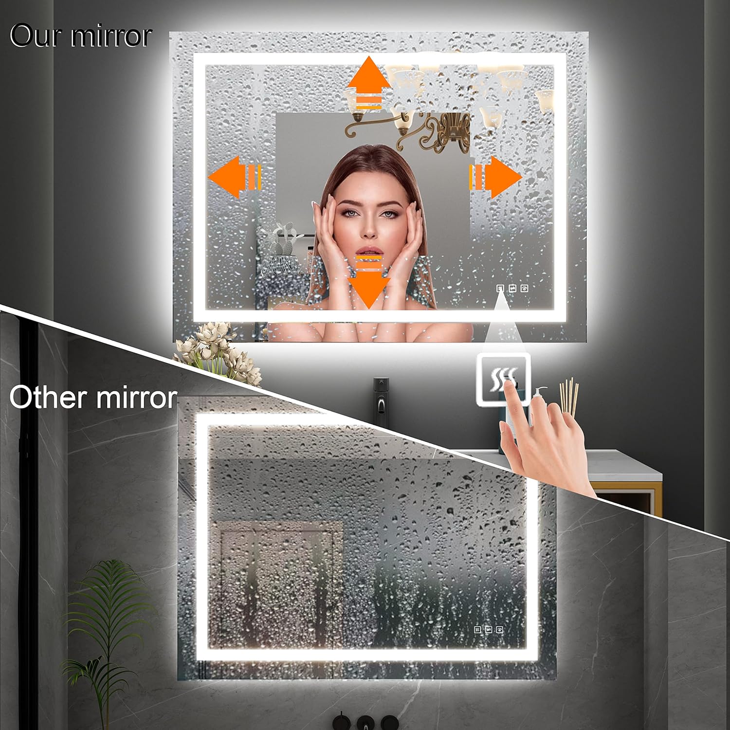 waterpar 60-in x 36-in Dimmable Lighted Clear Fog Free Flat Frameless  Bathroom Vanity Mirror in the Bathroom Mirrors department at