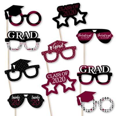 Maroon Grad Glasses - Best is Yet to Come - Burgundy 2020 Paper Card Stock Graduation Party Photo Booth Props Kit - 10 (Best Model Photos Ever)