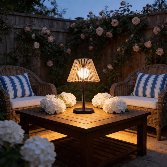 DJGIFI Solar Wireless Outdoor Table Lamp with Handwoven Rope Shades, LED