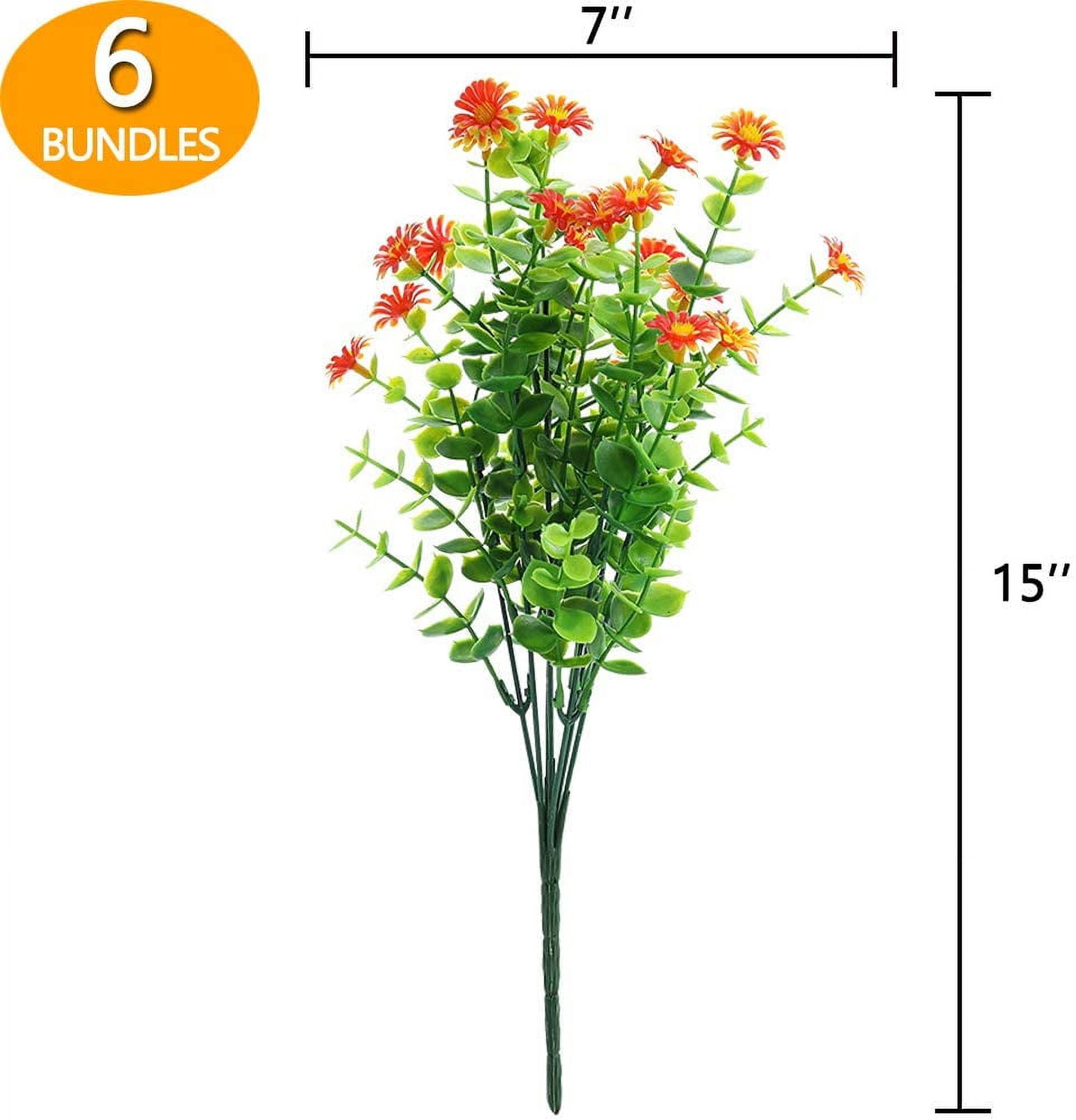 6 Bundles Artificial Daisy Flowers Outdoor Fake Flowers for Decoration No Fade Faux Plastic Flower Garden Porch Window Box Décor (Yellow)