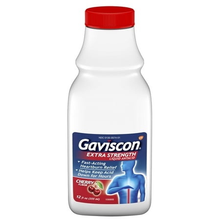 Gaviscon Extra Strength Cherry Liquid Antacid for Fast-Acting Heartburn Relief, 12