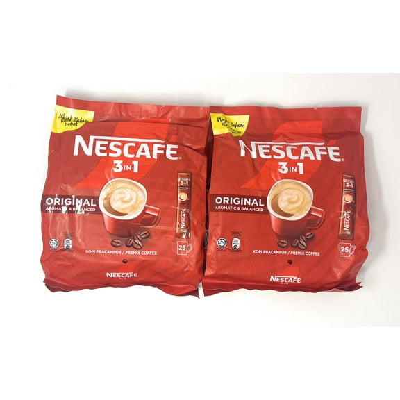 2 Packs Nescafe 3-in-1 ORIGINAL Premix Instant Coffee Single Serve Packets