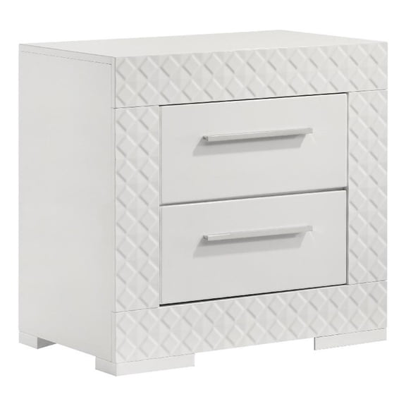 Dema 2 Drawer Nightstand- High Gloss White Textured Trim