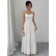 thumbnail image 5 of Black And White Womens Elegant Polka Dot Chiffon Spaghetti Strap Cinched Waist Maxi Dress For Wedding Guests, 5 of 6