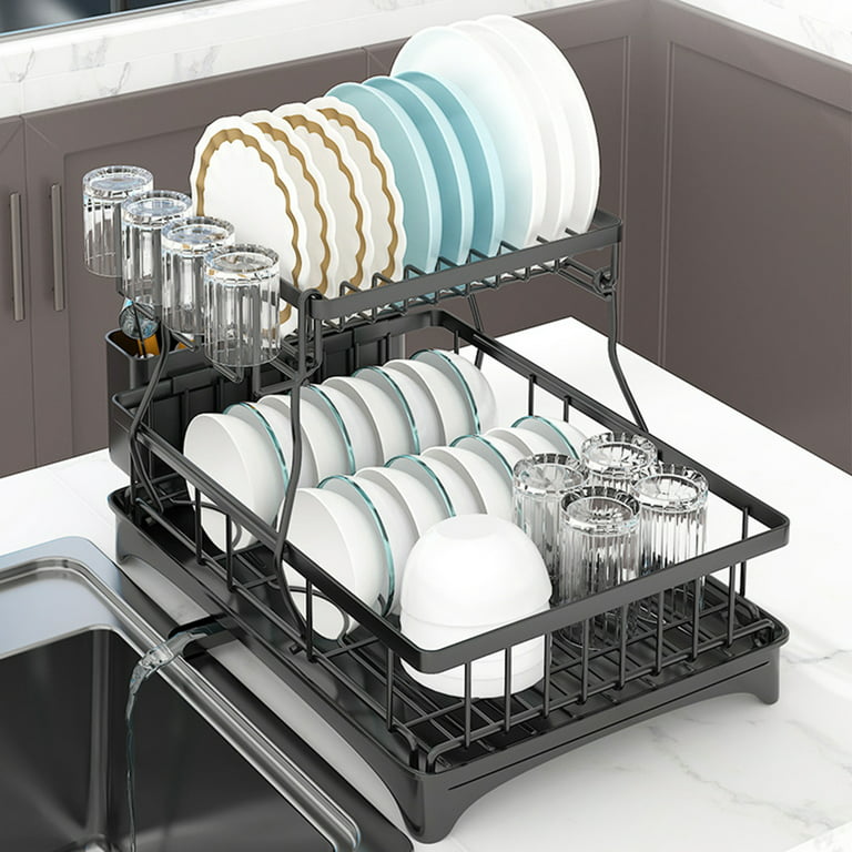 Two-Tier Dish Drying Rack - Rust Proof Stainless Steel, Self-Draining -  Ideal fo