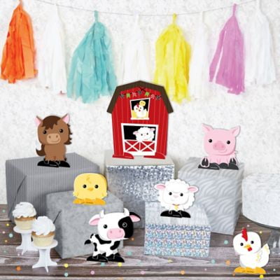 7 Pieces Barnyard Baby Shower or Birthday Party Centerpiece Table Decorations Tabletop Standups Big Dot of Happiness Farm Animals