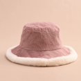 thumbnail image 4 of CoCopeaunts Large Bucket Hat Women Vintage Corduroy Splicing Plush Brim Fishing Hats Foldable Winter Fashion Warm Basin Hat, 4 of 8