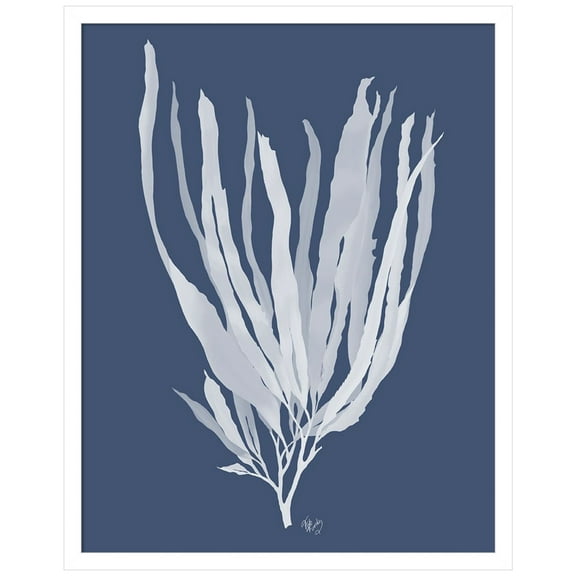Amanti Art Seaweed 1 White on Indigo Blue Wood Framed Wall Art Print