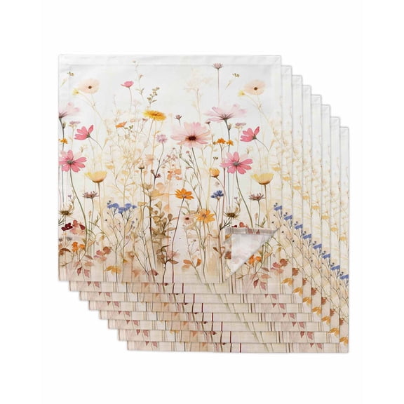 Colorful Wildflower Cloth Napkins Set of 8 Reusable Dinner Napkins, Botanical Vintage Floral Country Retro Cocktail Napkin Washable Table Napkins for Wedding/Holiday Party/Baby Shower 20"x20"