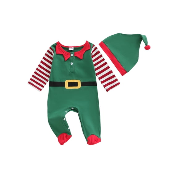BemeyourBBs 2Pcs Christmas Outfits Newborn Baby Romper for Boy Long Sleeve Jumpsuit Hat