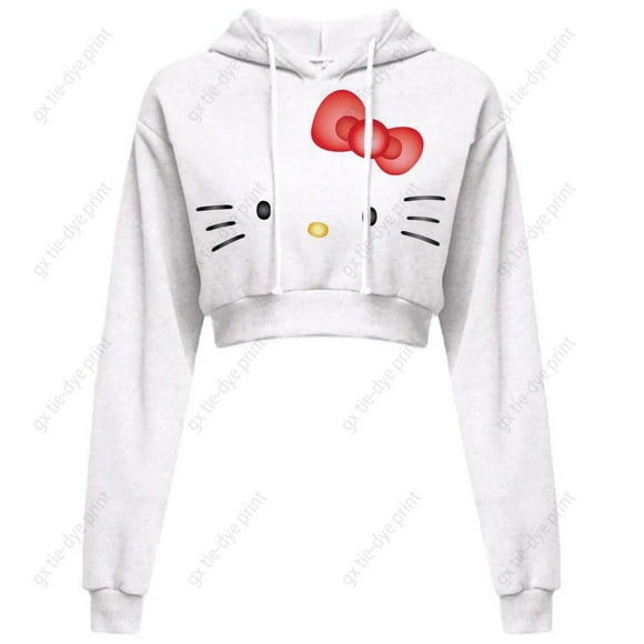 Hello Kitty 3D Print Cartoon Fashion Women‘s Kitty Cat Print Casual Long Sleeve Crop Top Sweatshirt Hoodies 2024 Hot Sale HOEMLIN