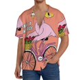 thumbnail image 1 of Balery Flamingo Riding a Bicycle Camisa Casual de Manga Corta con Botones para Hombre, Texturizada, Estilo Cubano, para Playa, Verano-4X-Large, 1 of 5